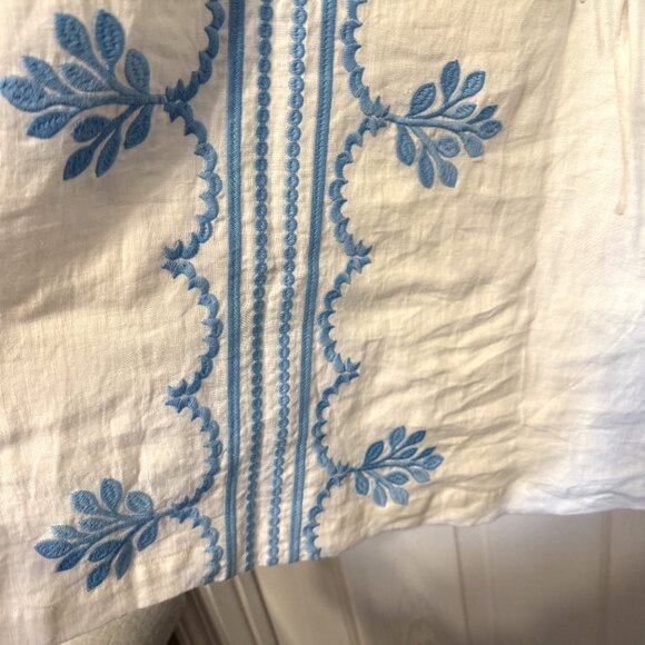 BODEN White Linen Belted Midi Dress with Blue Embroidery US size 8P (UK 12P) - Picture 6 of 16